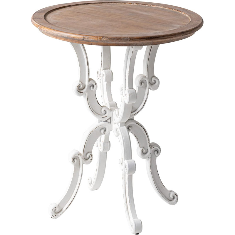Plaisance Rustic Farmhouse End Table, Natural Top Side Table, Distressed White & Brown
